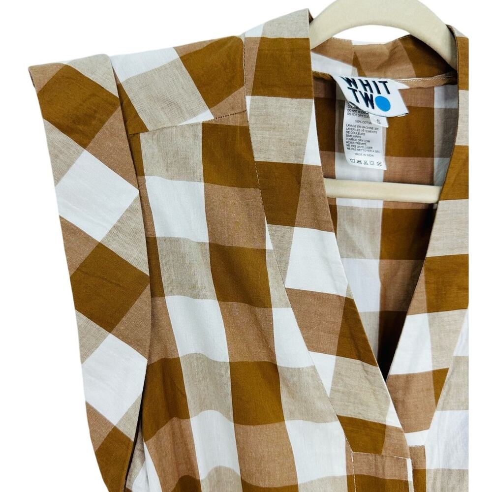 Anthropologie WHIT Two Brown Buffalo Check Gingham Romper Size Small - Picture 7 of 12